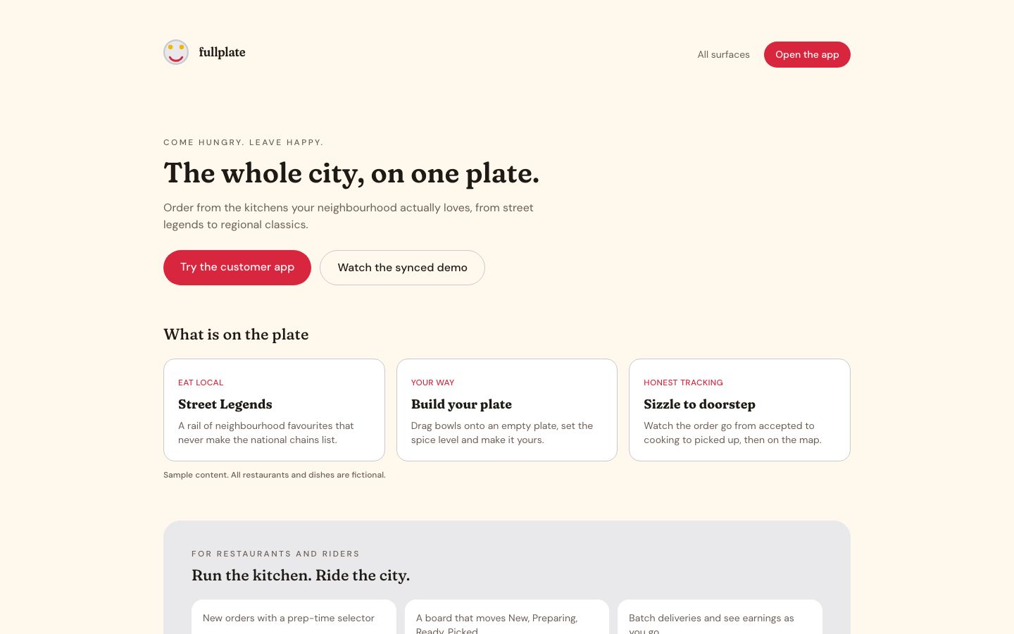 The FullPlate website hero: The whole city, on one plate.